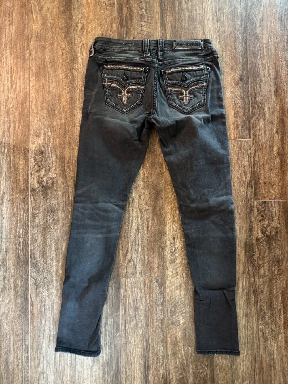 Rock Revival Clair Easy Skinny Jeans Faded Black Fleur de Lis Embellished Size28 - Picture 2 of 12